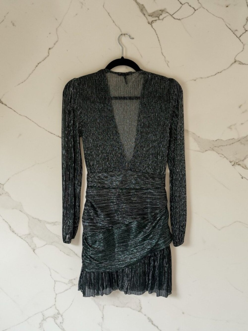 Maje Draped Lurex Mini Dress Green Metallic FR 36 US 4 - Picture 3 of 6